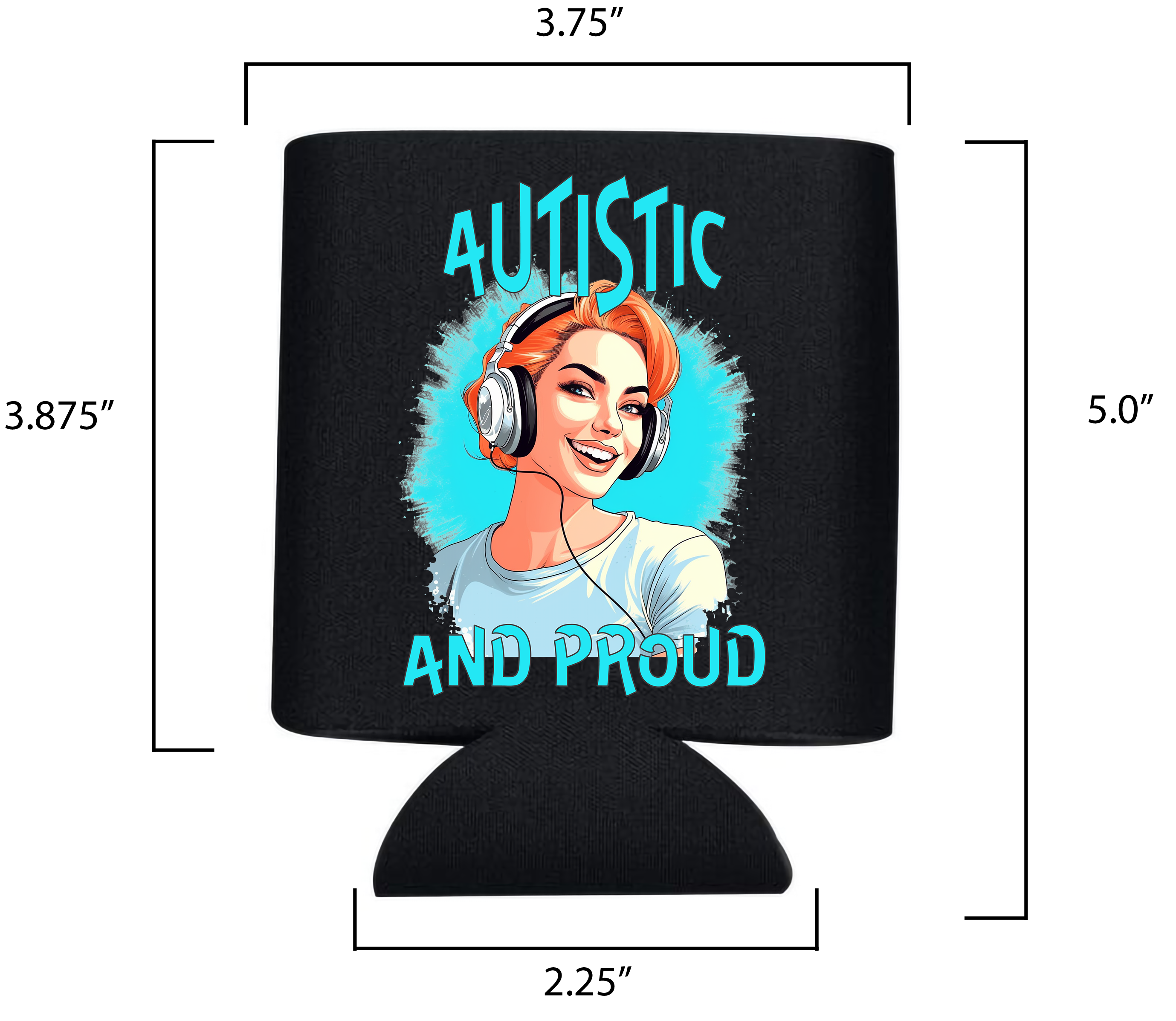 Autistic & Proud Can Cooler (Blue Woman Design) - Image 3