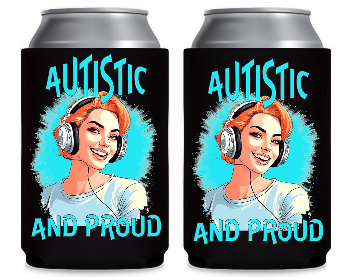 Autistic & Proud Can Cooler (Blue Woman Design) - Image 2